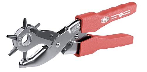 Famex 3519 Profi Lochzange mit Hebelunterstützung ca. 70% Kraftersparnis - Made in Germany, Power Revolverlochzange für Leder, Textilien, Kunststoff, Pappe - 2 mm - 4,5 mm von FAMEX