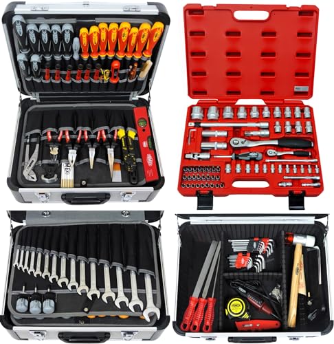 FAMEX 418-18 Profi Alu Werkzeugkoffer mit Werkzeug Set und Steckschlüsselsatz in Top-Qualität - für den gewerblichen Einsatz und anspruchsvollen Anwender von FAMEX