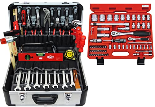 FAMEX 420-18 Alu Werkzeugkoffer gefüllt mit Top Werkzeug Set und Steckschlüsselsatz | Werkzeugkasten in Top Qualität | für den gewerblichen Einsatz von FAMEX