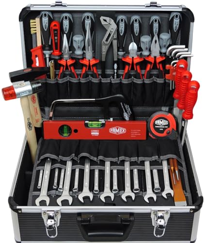 FAMEX 440-93 Werkzeugkoffer gefüllt mit Top Werkzeug Set - ERWEITERBAR - Werkzeugkasten in Profi Qualität von FAMEX