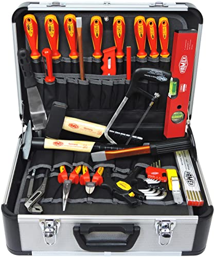 FAMEX 478-10 Profi Alu Werkzeugkoffer mit hochwertigem Werkzeug Set für den Elektriker - Großteil der Werkzeuge aus deutscher Produktion von FAMEX