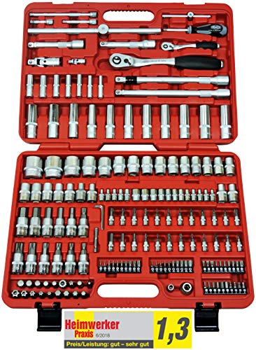 FAMEX 525-SD-16 Mechaniker Steckschlüsselsatz - 108-Zahn Feinzahn Knarren - Schwenkverlängerungen - Verriegelungsmechanik - Wellenprofil - Bit-Einsätze - 4-32mm - 174-teilig von FAMEX