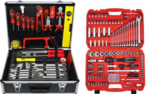 FAMEX 742-46 Werkzeugkoffer bestückt mit hochwertigem Werkzeug-Set und 125-tlg. Steckschlüsselsatz von FAMEX