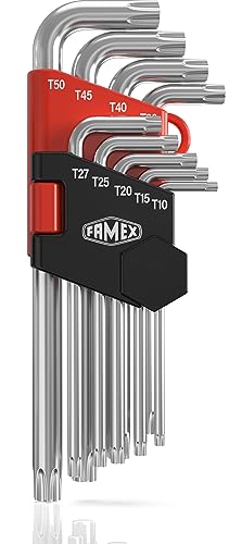 FAMEX 10788 Winkelschraubendreher Winkelschlüssel für Torx Schrauben T-10 - T50-9-teilig von FAMEX