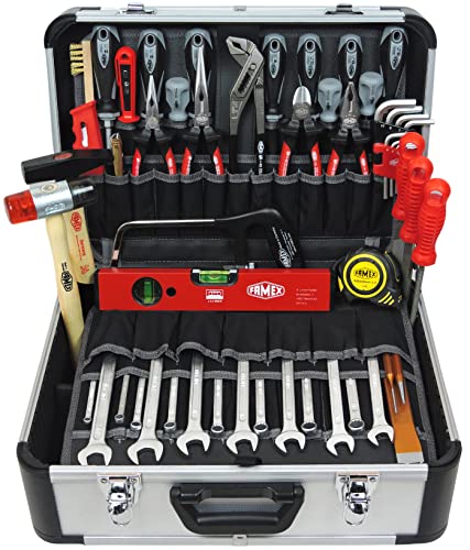 FAMEX 420-88 Alu Werkzeugkoffer gefüllt mit Top Werkzeug Set - ERWEITERBAR - Werkzeugkasten in Top Qualität - für den gewerblichen Einsatz von FAMEX