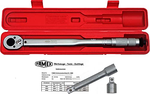 Famex 10886-KS Drehmomentschlüssel Set 1/2 Zoll - 30-210 Nm - 3 teilig - mit Kalibrierschein von FAMEX