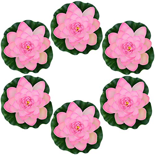 Famgee 17,8 cm künstliche lebensechte schwimmende Schaum-Lotusblüte Seerose für Gartenteich-Dekoration, Set mit 6 Stück (Pink) von Famgee