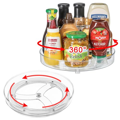 Famhap Drehteller Kühlschrank Organizer 22+23cm, 360° Drehbarer Küchen Gewürz Organizer, Kunststoff Drehplatte für Gewürz Speisekammer Schrank Badezimmer Kommode, Transparent von Famhap