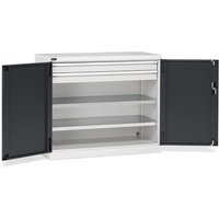 Fami PERFOM Flügeltürschrank, 2 Schubladen, 2 Fachböden, HxBxT 1.000 x 1.193 x 555 mm, lichtgrau, anthrazit von Fami