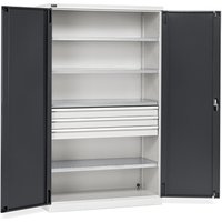 Fami PERFOM Flügeltürschrank, 3 Schubladen, 4 Fachböden, HxBxT 2.000 x 1.193 x 555 mm, lichtgrau, anthrazit von Fami