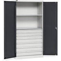 Fami PERFOM Flügeltürschrank, 7 Schubladen, 2 Fachböden, HxBxT 2.000 x 1.023 x 726 mm, lichtgrau, anthrazit von Fami