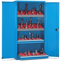 Fami PERFOM Lagersystem für CNC-Werkzeuge, 2 Schubladen, 2 Fachböden, HxBxT 2.000 x 1.023 x 726 mm, 50 Werkzeugeinsätze ISO 50, lichtblau von Fami