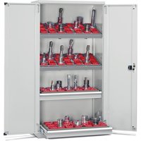 Fami PERFOM Lagersystem für CNC-Werkzeuge, 2 Schubladen, 2 Fachböden, HxBxT 2.000 x 1.023 x 726 mm, 60 Werkzeugeinsätze HSK A63-B80, lichtgrau von Fami