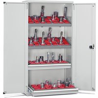 Fami PERFOM Lagersystem für CNC-Werkzeuge, 2 Schubladen, 2 Fachböden, HxBxT 2.000 x 1.023 x 726 mm, 84 Werkzeugeinsätze ISO 40, lichtgrau von Fami