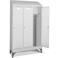 Fami PERFOM Metall-Doppelspind mit Füßen, Schrägdach, 3 Fächern, HxBxT 2.170 x 1.195 x 502 mm, Füße, lichtgrau von Fami