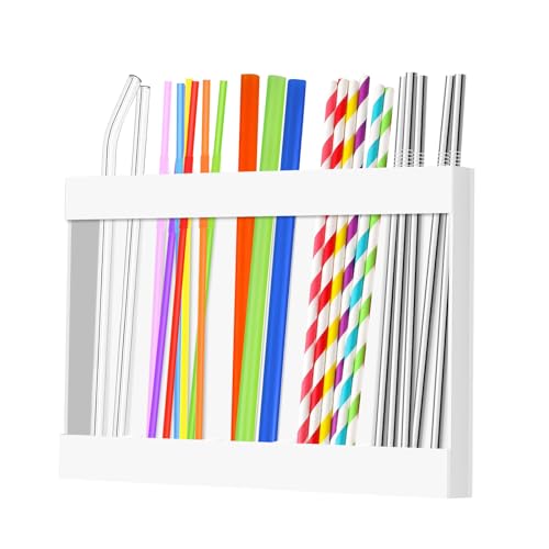 Strohhalm Aufbewahrungsbox, Stylischer Acryl Strohhalmspender Mit Wiederverwendbaren Strohhalmen & Doppelseitigem Klebeband für Standardgrößen (Weiß) von FamiGod