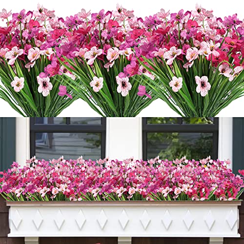 Famibay 12 Bündel Künstliche Blumen Balkon Kunstblumen Wetterfest Künstliche Pflanzen Outdoor UV Beständig Plastik Pflanzen Sträucher Blumenstrauß für Balkonkasten Garten Fenster Innen Außen von Famibay