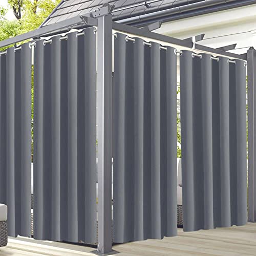 Famibay Outdoor Vorhang Wetterfest 2er Set Outdoor Vorhänge Sonnenschutz Ösen Outdoor Vorhang Wasserdicht Blickdicht Outdoorvorhänge Grau für Balkon Terrasse Pavillon Garten von Famibay