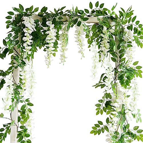 Famibay 2 Stück Künstliche Glyzinienrebe Blumengirlande Hängend Glyzinien Blumen Künstlich Girlande Kunstblumen Weiß Seide Künstliche Glyzinienranke Hochzeit Girlande für Garten Party Wand Tür 180cm von Famibay