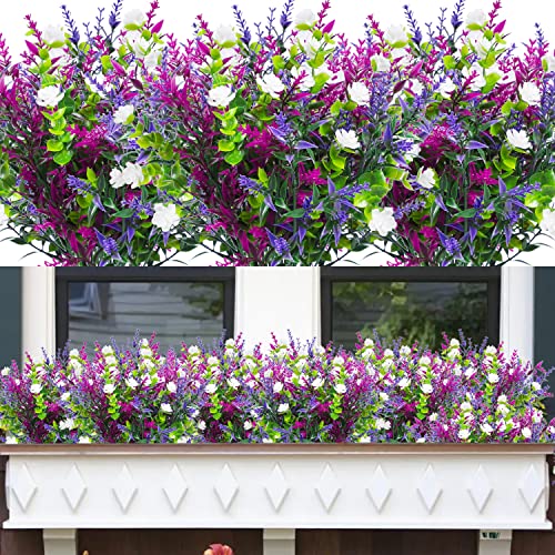 Famibay 6 Bündel Künstliche Blumen Outdoor Kunstblumen Balkon Wetterfest UV Beständig Kunstpflanzen Plastik Künstliche Blumenstrauß Pflanzen für Balkonkasten Garten Fenster Innen Außen von Famibay