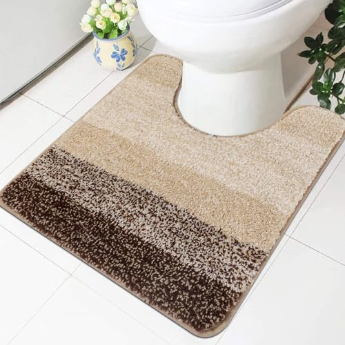 Famibay Badematte Rustschfest 50x50cm WC Vorleger mit Ausschnitt Beige WC Teppich Waschbar Badezimmerteppich Toilette Wasserabsorbierend Badteppich Mikrofaser für Toilette Badezimmer von Famibay