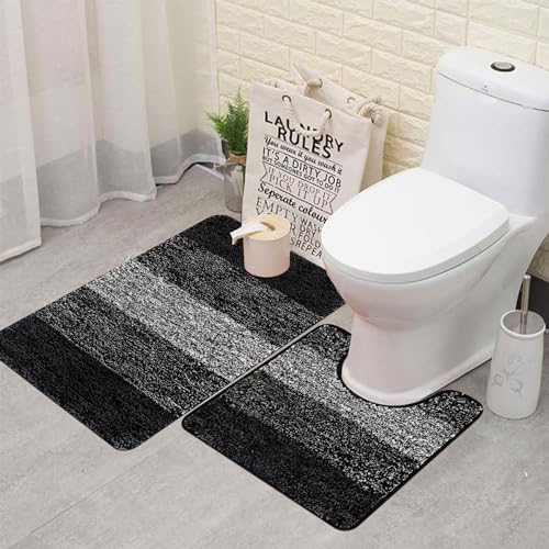Famibay Badematte Set 2 Teilig Schwarz Badezimmerteppich und WC Vorleger Badteppich rutschfest Waschbar WC Teppich Set Badvorleger Wasserabsorbierend Badematte Toilettenmatte Famibay Badematte Set 2 Teilig Schwarz Badezimmerteppich und WC Vorleger Badteppich rutschfest Waschbar WC Teppich Set Badvorleger Wasserabsorbierend Badematte Toilettenmatte von Famibay