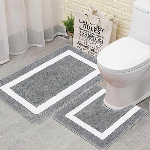 Famibay Badezimmerteppich Set 2 Teilig Badematte und WC Vorleger mit Ausschnit rutschfest Waschbar Badteppich Mikrofaser Badematte Wasserabsorbierend für Badezimmer Badewanne und Toilette von Famibay