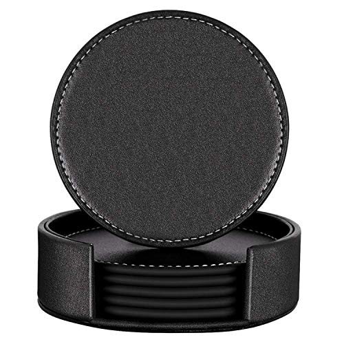 Famibay Getränke-Untersetzer PU Leder Tischuntersetzer Schwarz Rund 10cm Untersetzer 6er Set Untersetzer Matte für Getränke Bar Kaffee Tassen Glas von Famibay