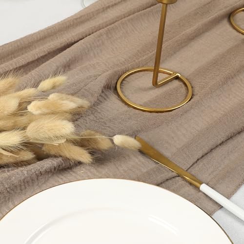 Famibay Käsetuch Tischläufer Braun 80x300cm Boho Gaze Käsetuch Tischläufer Rustikaler Gaze Stoff Tischläufer Seihtuch Tischläufer Musselin Hochzeit Geburtstag Party Küche Tischdeko von Famibay