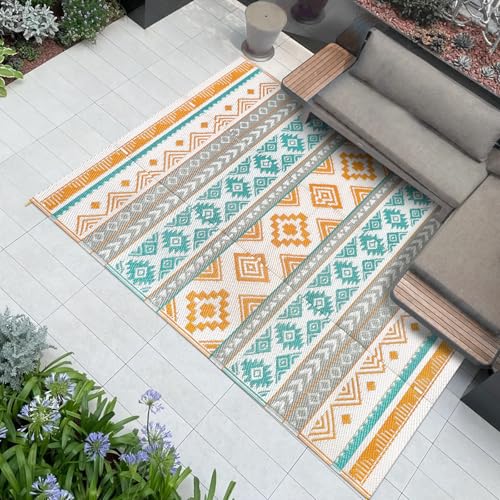 Famibay Outdoor Teppich Wetterfest Balkon Teppich Wasserfest Outdoorteppich Camping Terrasse Garten Leicht Plastik Kunststoff Wendbar Picknickdecke Faltbar von Famibay