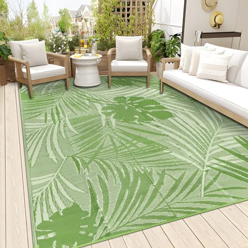 Famibay Outdoor Teppich Wetterfest Terrasse Teppich Wendbar Plastik Gartenteppich Balkon Teppich Faltbare Picknickdecke Außen Bodenmatte für Terrasse Garten Balkon (Grasgrün, 180 x 270 cm) von Famibay