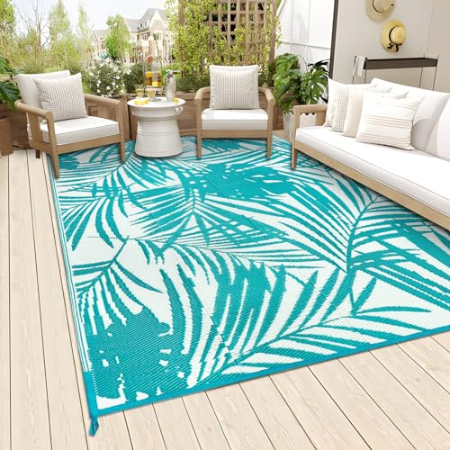 Famibay Outdoor Teppich Wetterfest Terrasse Teppich Wendbar Plastik Gartenteppich Balkon Teppich Faltbare Leichtgewicht Picknickdecke Außen Bodenmatte für Terrasse Garten Balkon(Teal, 180 x 270 cm) von Famibay