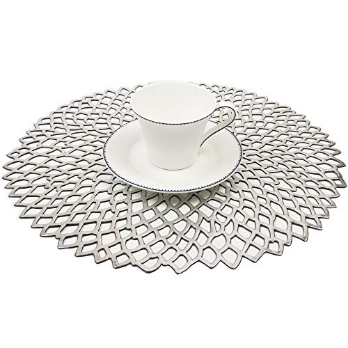 Famibay Silber Platzsets 6er Set Abwaschbar Runden Tischsets PVC Platzdeckchen von Famibay