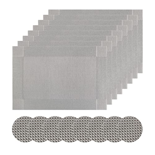 Famibay Silber Tischsets und Untersetzer Sets von 8 waschbaren Tischsets 8 und Untersetzern Hitzebeständige Tischsets für Küche Esszimmer Restaurant, Grau von Famibay