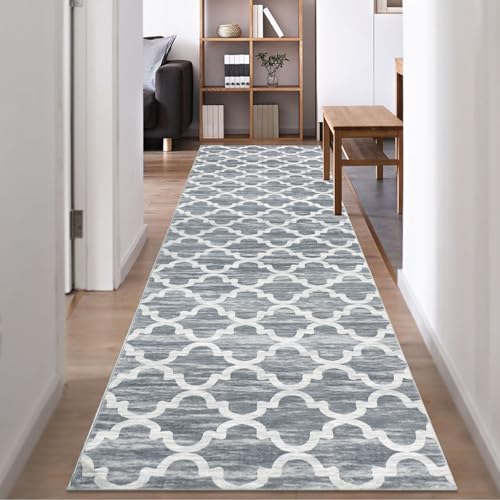 Famibay Teppich Läufer 80x300cm Küchenteppich Waschbar rutschfest Teppichläufer Flur Modern Teppich Flur Lang Grau Küchenläufer Weich Runner Teppich für Flur Küche Waschküche von Famibay