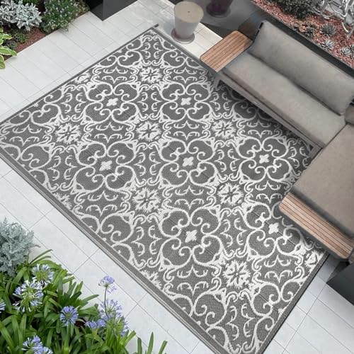 Famibay Teppich Outdoor Wetterfest Terrasse Teppich 150x245cm Kunststoff Teppich Balkon Teppich Wendbar Garten Teppich Leichtgewicht Faltbar Außen Bodenmatte für Terrasse Garten Balkon von Famibay