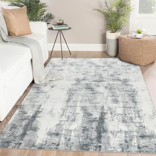 Famibay Teppich Wohnzimmer 120x170 Grau Waschbar Teppich Schlafzimmer Kurzflor Wohnzimmerteppich Modern Abstrakt für Wohnzimmer Schlafzimmer Esszimmer von Famibay