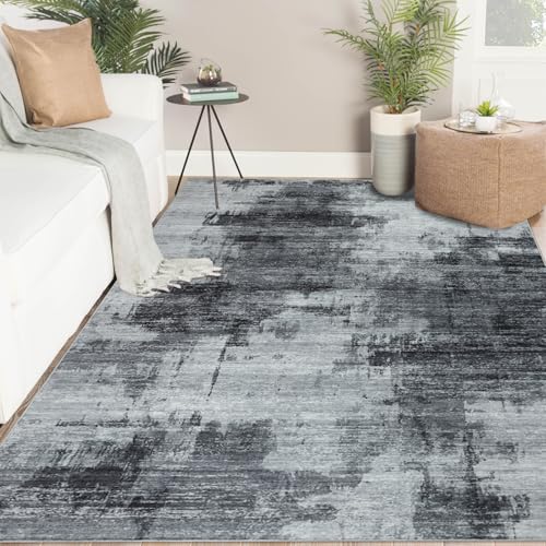 Famibay Teppich Wohnzimmer 200x290cm Waschbar Teppich Schlafzimmer Kurzflor Schwarz Grau Wohnzimmerteppich Groß Modern Abstrakt für Wohnzimmer Schlafzimmer Esszimmer von Famibay