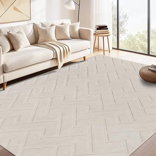 Famibay Teppich Wohnzimmer Modern Teppich Schlafzimmer Wohnzimmerteppich Waschbar Rutschfest für Wohnzimmer Schlafzimmer Esszimmer Beige 120x170cm von Famibay