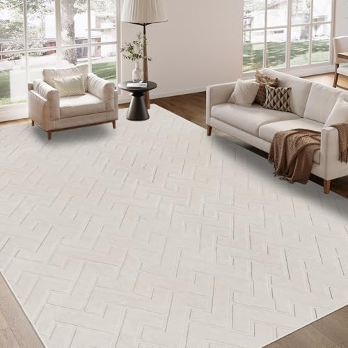 Famibay Teppich Wohnzimmer Modern Teppich Schlafzimmer Wohnzimmerteppich Waschbar rutschfest für Wohnzimmer Schlafzimmer Esszimmer Beige 120x170cm von Famibay