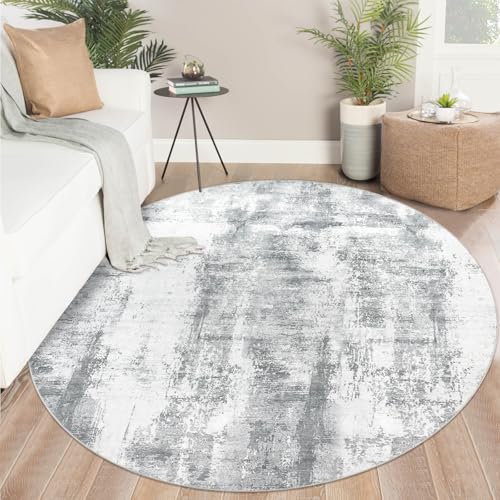 Famibay Teppich Wohnzimmer Rund 160CM Teppich Schlafzimmer Grau Kurzflor Wohnzimmerteppich Modern Abstrakt Waschbar rutschfest Rund für Wohnzimmer Schlafzimmer Esszimmer von Famibay