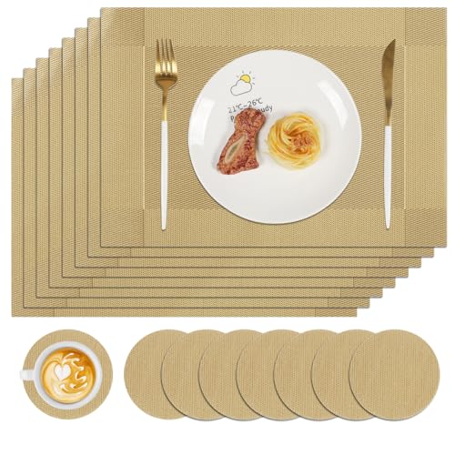 Famibay Tischsets und Untersetzer 8er Set Gold Weihnachten Tischsets Hitzebeständig Waschbar Kunststoff Tischmatten für Küche Esstisch von Famibay