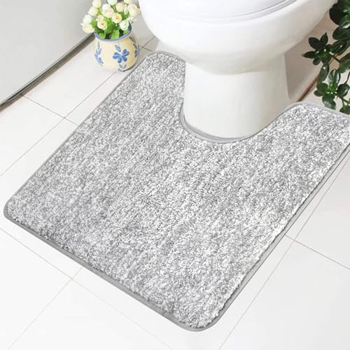 Famibay WC Vorleger mit Ausschnitt Badematte rutschfest 50x50cm WC Teppich Toilette Grau Badezimmerteppich Waschbar Wasserabsorbierend Badteppich Mikrofaser für Toilette Badezimmer von Famibay