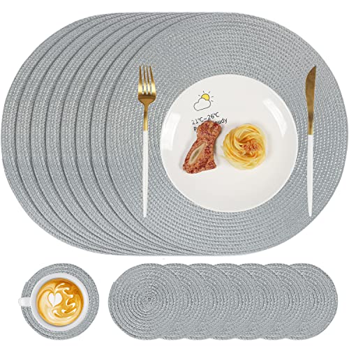 famibay Tischsets und Untersetzer 8er Set Runde Gewebt Tischsets Abwaschbar Hitzebeständig Platzsets Grau Tischsets und Untersetzer für Küche Esstisch von Famibay