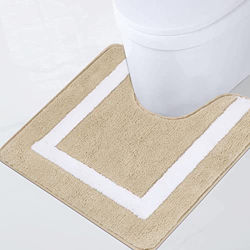 Famibay Toilettenvorleger mit Ausschnitt Waschbar Badematte WC Vorleger rutschfest Toiletten Teppich Beige Badezimmerteppich Wasserabsorbierend Badteppich Mikrofaser für Toilette Badezimmer 50x50cm von Famibay