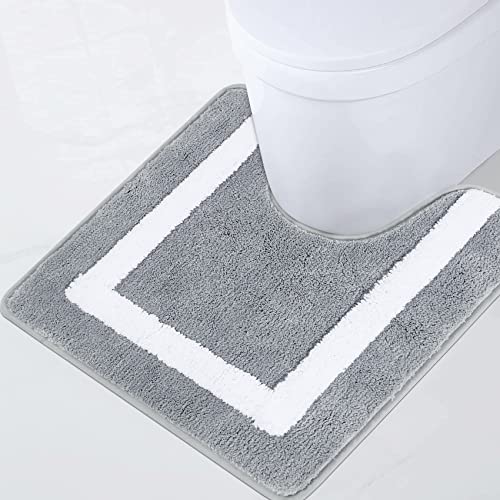 Famibay WC Vorleger mit Ausschnitt rutschfest Toilettenmatte Grau Badezimmerteppich WC Teppich Waschbar Toiletten Badematte Wasserabsorbierend Badteppich Mikrofaser für Toilette Badezimmer 50x50cm von Famibay