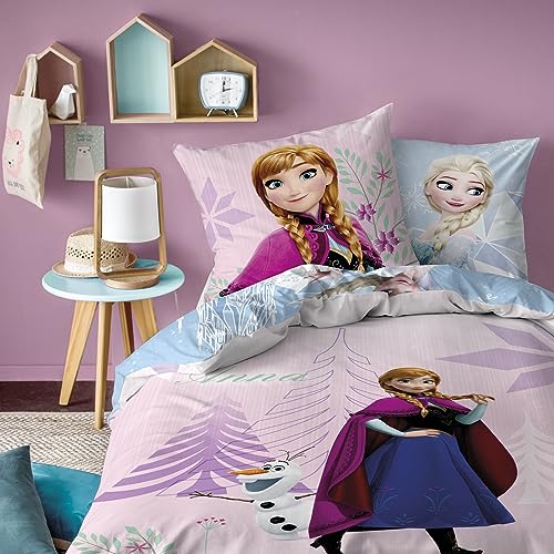 Disney Die Eiskönigin Winter Bettwäsche Set 135x200 80x80 cm · Frozen Mädchenbettwäsche mit Anna und ELSA · Motiv Diamonds aus 100% Baumwolle Flanell Qualität mit Reißverschluss von Familando