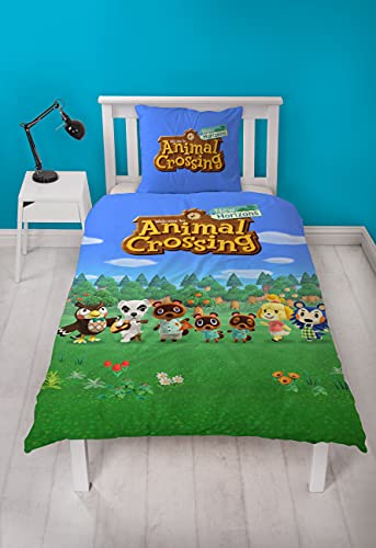 Familando Animal Crossing Bettwäsche für Kinder New Horizons · Mädchenbettwäsche 135x200 80x80 cm aus 100% Baumwolle · Bunte Bettwäsche mit Tieren und Reißverschluss von Familando
