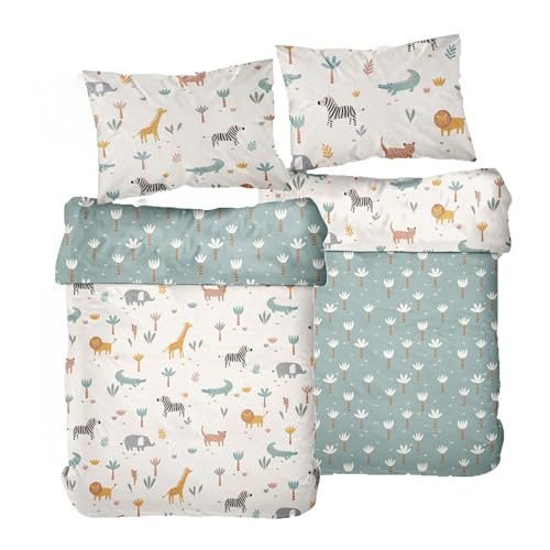 Familando Baby Bettwäsche aus 100% Baumwolle Oeko-Tex mit Reißverschluss · Deckenbezug 100x135 Kissenbezug 40x60 cm · Kinderbettwäsche in verschiedenen Tier Motiven (Safari) von Familando