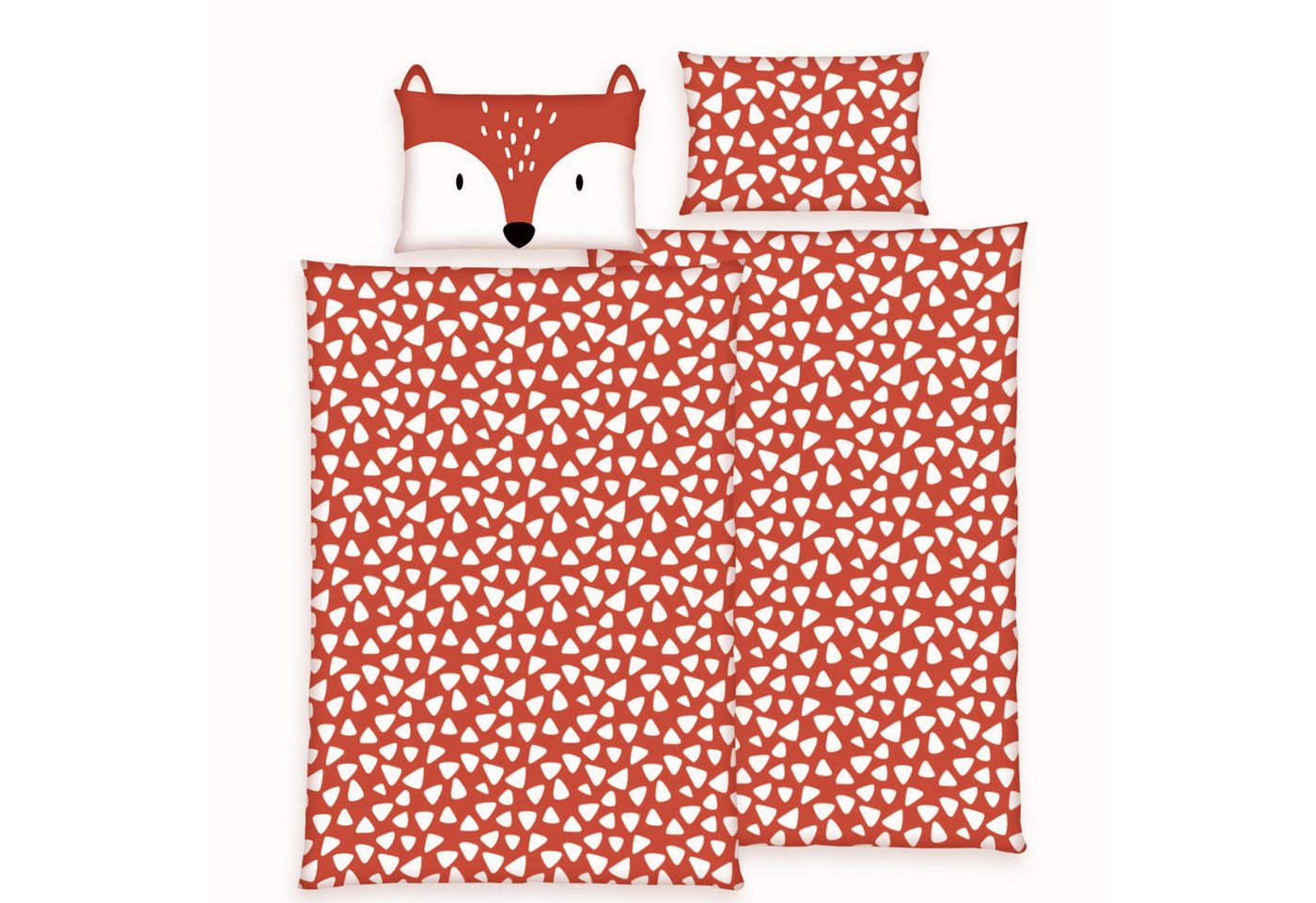 Familando Babybettwäsche Fuchs 100x135 40x60 cm aus 100% Baumwolle mit Reißverschluss, Renforcé, 2 teilig, Rotes Motiv mit Ohren am Kissen Familando Babybettwäsche Fuchs 100x135 40x60 cm aus 100% Baumwolle mit Reißverschluss, Renforcé, 2 teilig, Rotes Motiv mit Ohren am Kissen von Familando